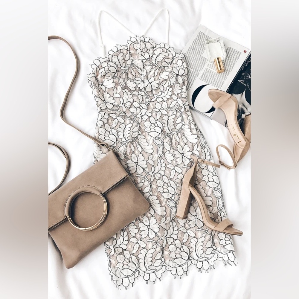 Lulus White Lace High Neck Mini Dress Small Bridal Shower Rehearsal Dinner - Picture 5 of 6
